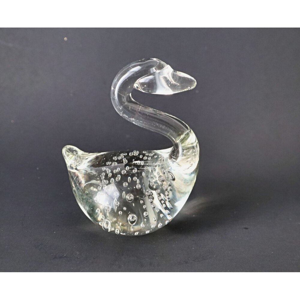 Vintage Murano Glass Swan Suspended Controlled Bubbles Paperweight Figurine Bird